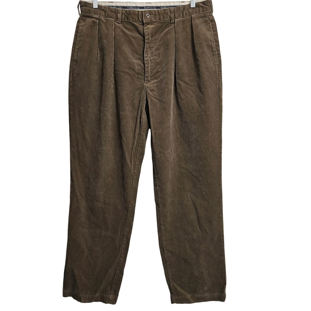 Polo Ralph Lauren Corduroy Pants Men 38x32 Brown Polo Cords Pleated Straight Leg